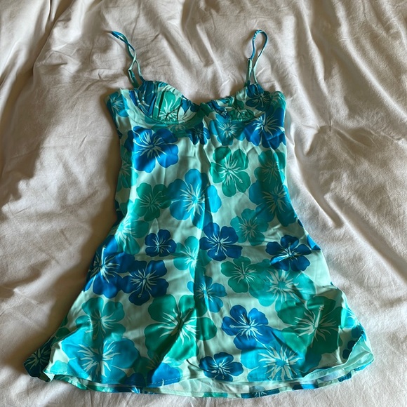 Zara Hawaiian Print Blue Island Dress NWT - Picture 7 of 9